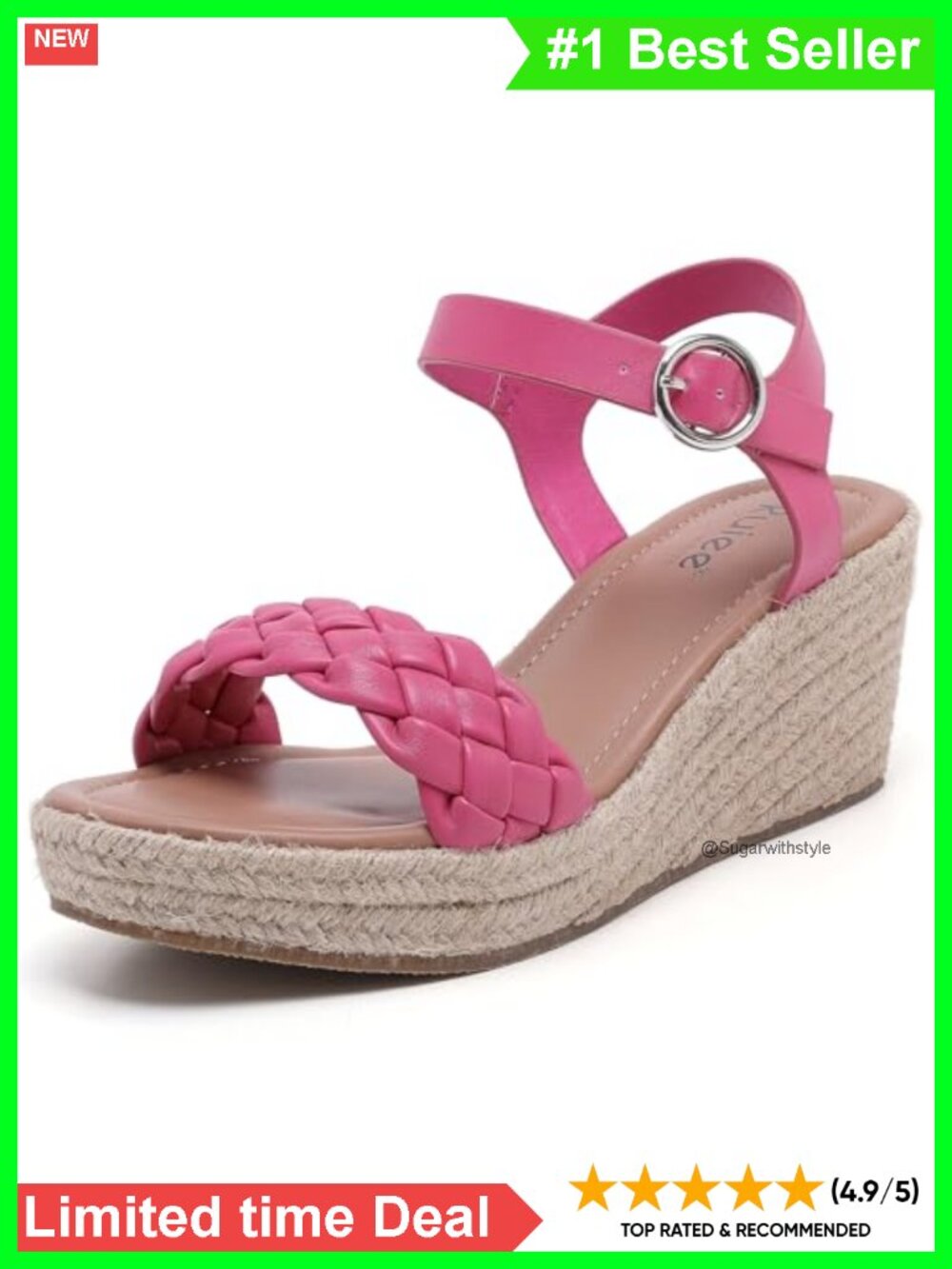 Women's Wide Width Wedge Sandals with Memory Foam and Faux Leather